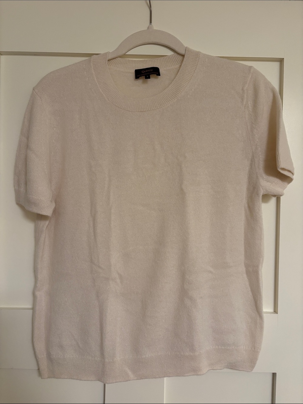Cream Short-Sleeve Cashmere Sweater